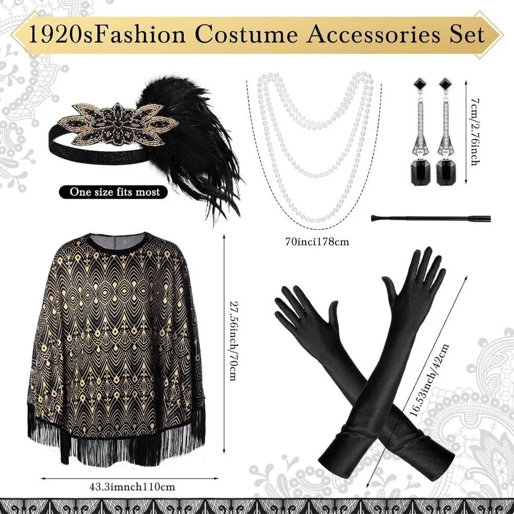 1920s Flapper Costume Accessories Set for Women Vintage Gatsby Party
